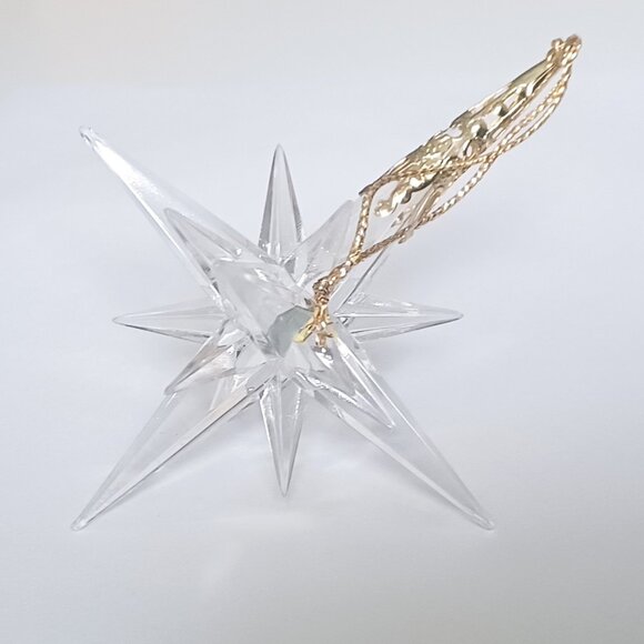 Set of 5 Acrylic Clear Holiday Star Ornaments With Gold Tone Crown - Picture 1 of 5